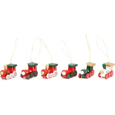 Trains en bois, 6 pièces, jouet, ornements de noël, décoration suspendue de fête et de vacances. (1/5)