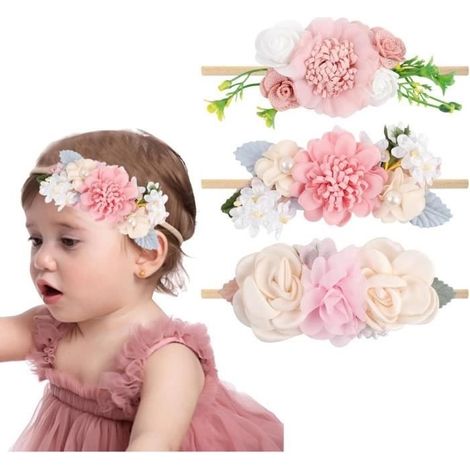 3er-Set Nylon-Haarbänder für Babys, Mädchen, mit Blumenmuster, elastischen Haarbändern und Schleifen, Haaraccessoires für Neugeborene (1/4)