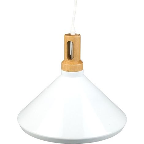 TRADE SHOP - Lampadario Pendente Lampada A Sospensione Parabola Bianca Base In Legno Vt-7535 - (1/5)