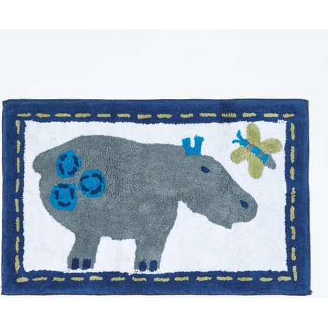 HOMESCAPES Kinderteppich Hippo 100% Baumwolle