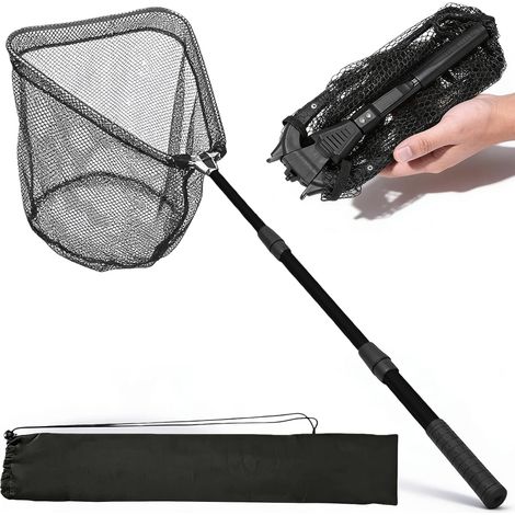 Épuisette de Pêche Télescopique - 1 Pièce - Alliage d'Aluminium et Nylon - Manche Réglable 130cm - Pour Carpe Truite et Étang - Noir (1/5)