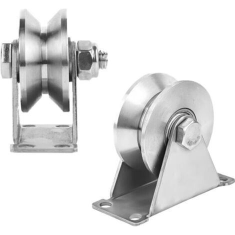 1 pcs Poulie de Levage, Poulie de Renvoi, Poulie Inox, Poulie en V 48 Mm pour Câbles, Portes Coulissantes, Rails Portes et Fenêtres, etc., Capacité Charge (1/4)