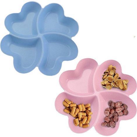 Platos para aperitivos con 4 compartimentos, Platos de plástico para aperitivos, Platos de plástico para fruta, Reutilizables, frutos secos (1/5)