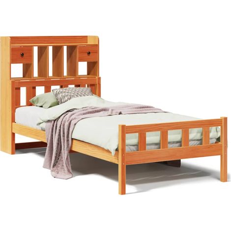 Lit simple  Lit adulte  Lit bibliothèque sans matelas cire marron 75x190 cm pin massif