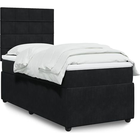 Cama box spring con colchón terciopelo negro 80x200 cm