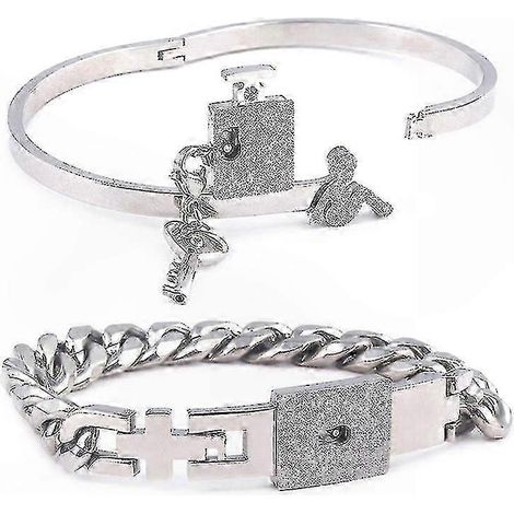 Coffret Bijoux Acier Inoxydable pour Couple : Bracelet Cadenas Coeur et Collier Pendentif Clé, Idée Cadeau Romantique (1/5)