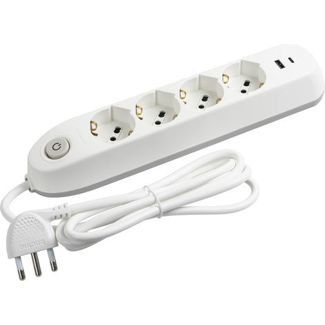 Multiprise électrique Poker 6 Places, 2 Prises USB et 4 Prises polyvalentes (Schuko 10/16 A et bipas), multiprise électrique avec Interrupteur, câble de 1,5 m, Prise 16 A, Robuste et Peu (1/5)