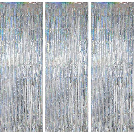 Rideau Festif - Rideau À Franges En Feuille Métallique - Pour Décoration De Fête Mariage Anniversaire Noël - 1 x 2 m - Lot De 3 (1/5)