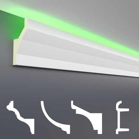 LED Stuckleisten aus PU - lichtundurchlässig, Variantenvielfalt & vorgrundiert - Sparpakete: LED-8 / 95x45mm, 2 Meter