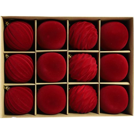 Boules de Noël en velours floqué pour sapin de Noël, 8 cm, 12 boules en plastique à suspendre (1/5)
