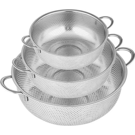 Passoire Cuisine en Acier Inoxydable, Lot de 3 Pièces Passoire Pliable, Micro-Perforées avec Poignées pour Le Rinçage, Ecoulement Idéal pour Les (1/4)
