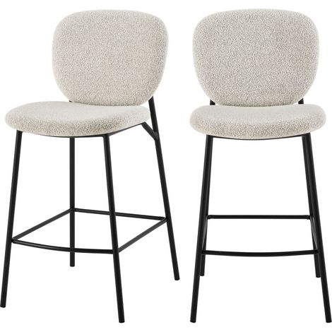 Lot de 2 tabourets de bar en tissu et métal H65cm - Écru chiné - Dalby (1/5)