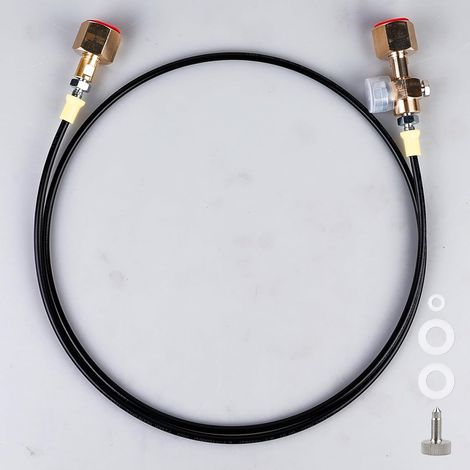Tuyau de remplissage CO2 de 1,5 m, 2 × W21.8-14 Raccord fileté, adaptateur CO2 Tuyau haute pression avec manomètre 3000 pSI, station de recharge CO2, tuyau de transfert pour argon, tuyau de gaz (1/5)