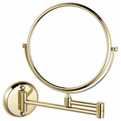 Miroir de maquillage mural 20,3 cm pivotant double face extensible pliable pour salle de bain de rasage grossissement x5 Doré (1/5)