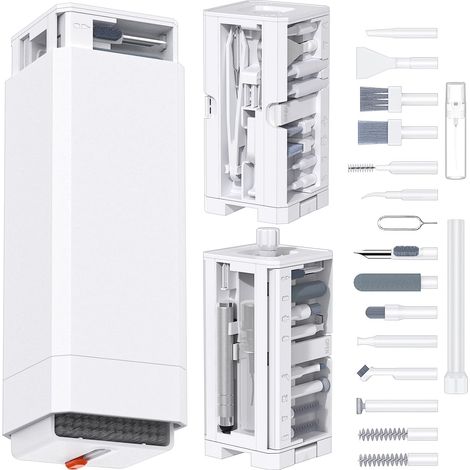 Kit de limpieza de teclado JSSEVN 32 en 1, kit de limpieza multifuncional para accesorios de PC, AirPods, auriculares, teléfono, ordenador y cámaras (blanco) (1/5)