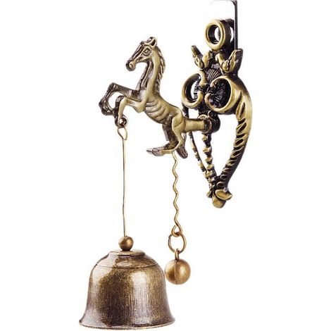 Sonnette de porte rétro européenne en métal en forme d'animal, sonnette magnétique en fer sans perçage, décoration murale et de porte, en forme de cheval, longueur totale env. 11,5 cm. (1/2)