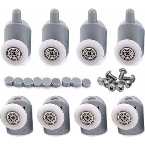 Juego de 8 rodillos ajustables para puerta de ducha, 25 mm – Mecanismo de resorte para un funcionamiento suave – Compatible con vidrio de 4 a 6 mm (1/5)