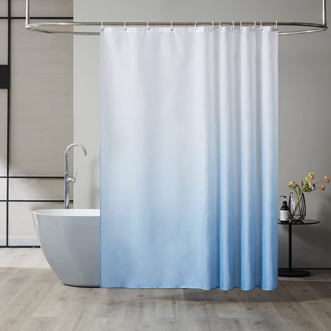 c Rideau de Douche Anti Moisissure Tissu Lavable en Machine Rideau de Bain Textile Imperméable en Polyester Design avec 12 Crochets 180x180cm Bleu Clair Dégradé (1/5)