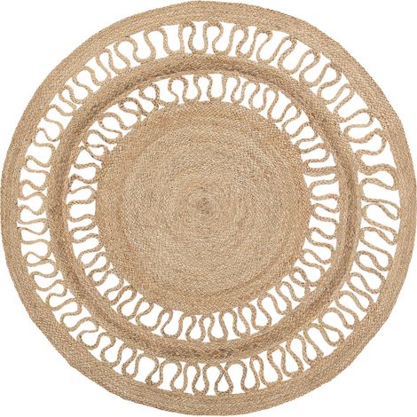 Alfombra de yute beige redonda para salón boho ø 120 cm Dikili