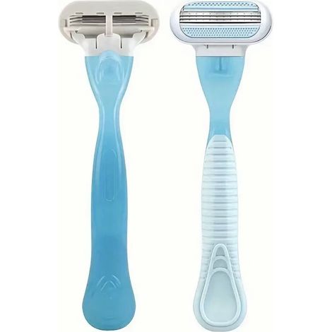Rasoir de sécurité pour femmes - Lames triple couches inox pour jambes, aisselles, bikini (Manche bleu + 1 tête de rasoir [Pack simple]) (1/4)