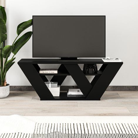 Decortie Pipralla Modern TV Stand Multimedia Centre TV Unit With Shelves 110cm - Black Bute