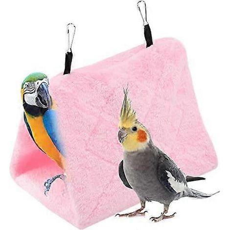 Hamac pour perroquet, nid d'oiseau, hamac en peluche douce et chaude, tente suspendue pour cage, lit d'hiver chaud pour perroquet, pochette pour jouet pour animaux de compagnie, lit en coton (M - Rose (1/5)