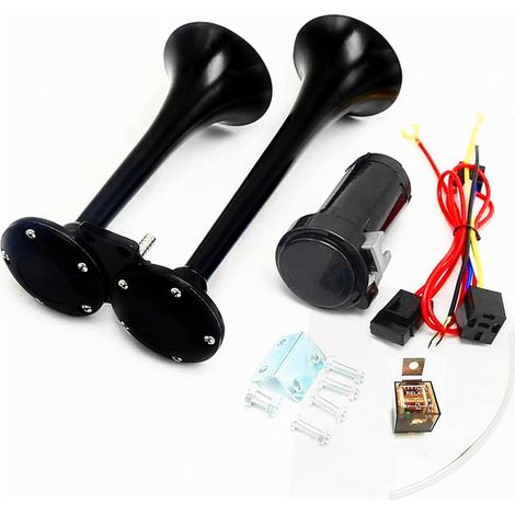 Klaxon de Voiture 150DB Chrome Zinc Double Tube Avec Pompe à Air - Haut-Parleur Noir Pour 24V Bateau Moto Train (1/5)