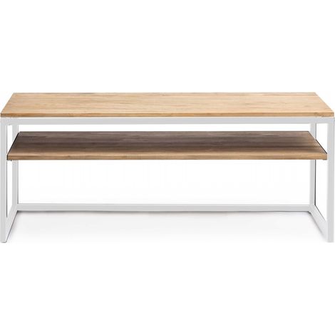 Mueble TV iCub 100x40x45cm Blanco en madera maciza de pino acabado vintage estilo industrial (1/3)