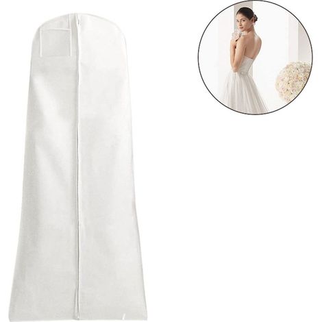 Housse de robe de mariée, 180x80x22cm, blanche, protection poussière et voyage, étui à vêtements imperméable, housse de costume élégante, sac de rangement pour robe de cérémonie, avec fermeture robust (1/5)