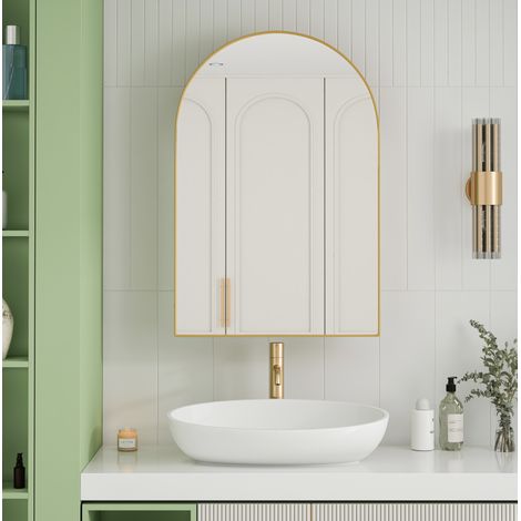 Mobile bagno specchiera ad arco, 91 x 61 cm, ripiani regolabili, metallo dorato DESVIAE (1/5)
