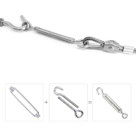 6 pièces tendeur de fil tendeur crochet oeil tension vis tendeur de fil en acier inoxydable ensemble de tendeur pour service intensif réglable (M4) (1/2)