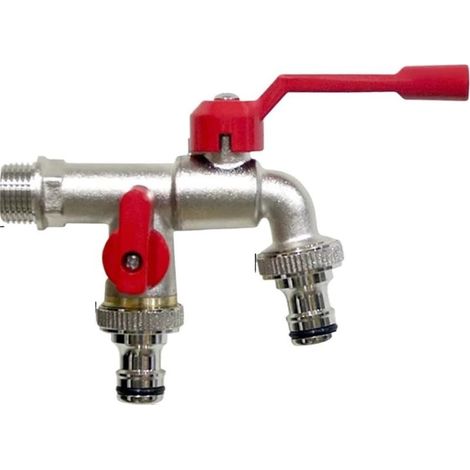 Robinet Extérieur Double Sortie - Antigel Pour Lave-Linge Et Arrosage - 3/4 Pouces - Rouge Brossé - 1 Pièce (1/5)