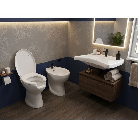 Kit bagno disabili con lavabo bidet e WC in ceramica con sedile incluso