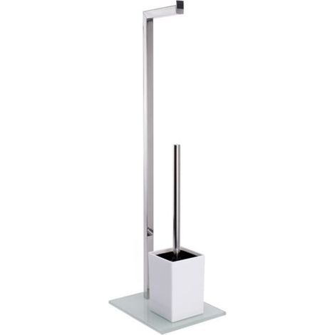 MSV – Combiné wc inox et verre blanc – Brosse wc hygiénique – Dimensions 22x18x70.5cm – Design moderne pour toilettes