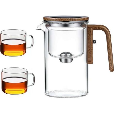 500ML Enchanted Glass Teapot with Infuser - 2-in-1 Magic Press Control Witch Teapot with Wooden Handle for Loose Leaf Tea (1/5)