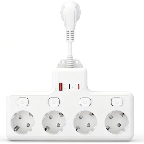 Multiprise avec USB, 4 prises avec interrupteur unique, multiprise avec USB et Type-C, pour cuisine, salon, chambre à coucher, bureau