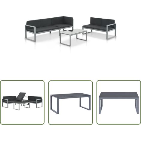 The Living Store Salon de jardin 3 pcs et coussins Aluminium Noir - Salon De Jardin - Mobilier De Jardin - Meubles Extérieur - Set Salon - Canapé Aluminium (1/5)
