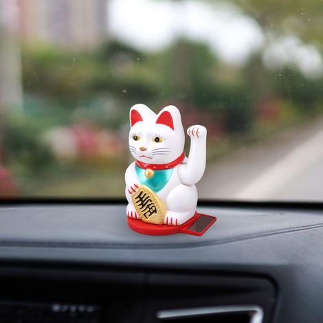 Chaton Fortune à Bras Mobile Énergie Solaire 6 Inch Blanc Décor Maison Bureau Voiture Matière Plastique (1/5)