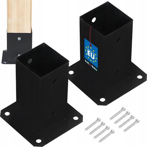Base per palo in legno avvitata al cemento, in acciaio nero 70x70 mm, 2 pezzi