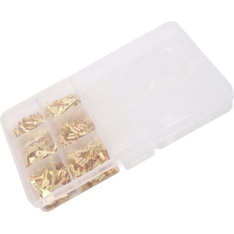 270-teiliges Sortiment an Messing-Crimp-Anschlussklemmen mit Isolierhülsen, kaltgepresst, 2,8 mm, 4,8 mm, 6,3 mm, Stecker/Buchse (1/5)