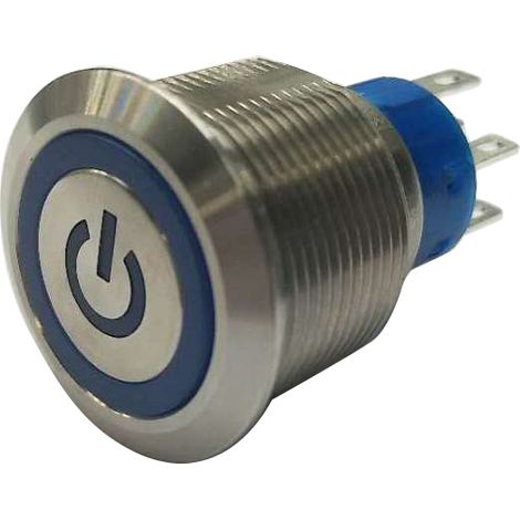 Bouton-poussoir lumineux, LED Bleu, 2 N/O, 2 N/F, 3 A, 5 A, Montage panneau ( Prix pour 1 )