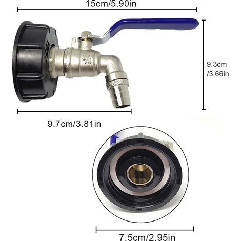 Verchromter Messing-Wasserhahnanschluss für IIBC 3/4"-Doppelhahntank, PP-Grobgewinde 60 mm, 2 Stück (1/4)
