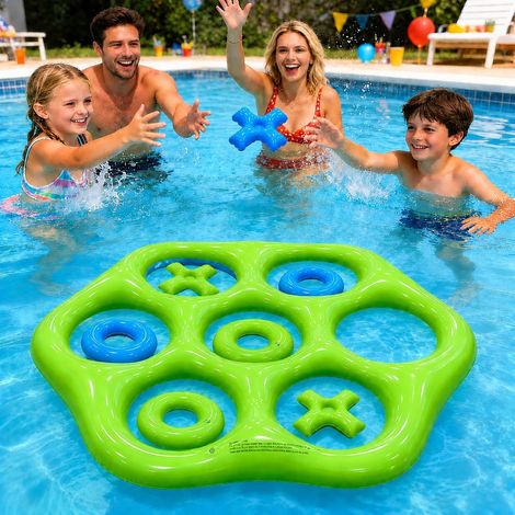 JSSEVN-Jeu Morpion Gonflable Piscine, Jeux Gonflable Piscine, Tic Tac Toe Jouet de Piscine Gonflable, Jeux d'Exterieur pour Enfant (1/5)