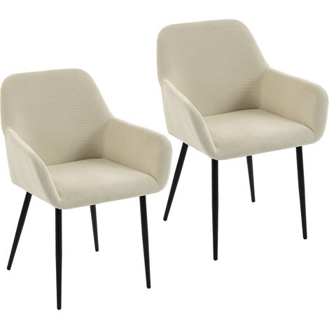 Lot de 2 chaises de salle à manger - HOMCOM - rembourrées en velours côtelé - pieds en métal - 58 x 59,5 x 81,5 cm - crème (1/5)