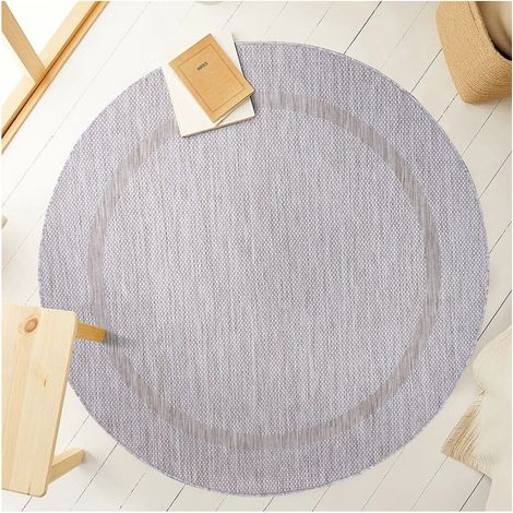 Tapis plat intérieur et extérieur contemporain rond Kiano Argenté Ø 200