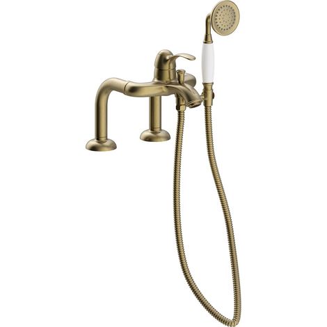 TRES 24219401LM TRES CLASIC Grifo Monomando para Borde De Bañera con Tomas De Agua Acodadas Color Latón Viejo Mate - ref: 24219401LM