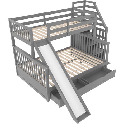 Hochbett mit Rutsche und Stauraum 90 x 200 / 140 x 200 grau MODENUIT (1/5)