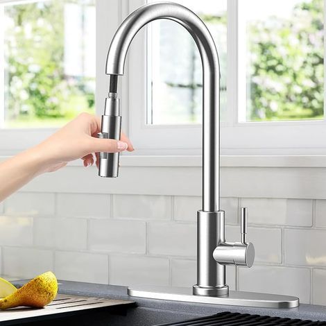 Robinet Cuisine Extractible avec Base Amovible, Norme G3/8" EU Mitigeur Cuisine Chaud et Froid en Acier Inoxydable, Rotatif à 360°Mitigeur Evier Cuisine Librement Mitigeur (Argent) (1/5)