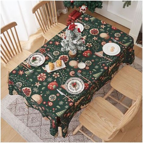 Nappe Rectangulaire Anti Tache - Nappe Noel Vert Foncé 140x220 cm, Couverture de Table Tissu Imperméable Décoration pour Extérieur/Intérieur Usage Cuisine/Salle à Manger (1/5)