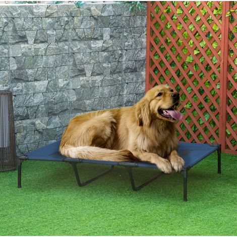 Lettino pieghevole per cani 122x92x23 cm in metallo blu scuro, rialzato - MEUBLIV (1/5)